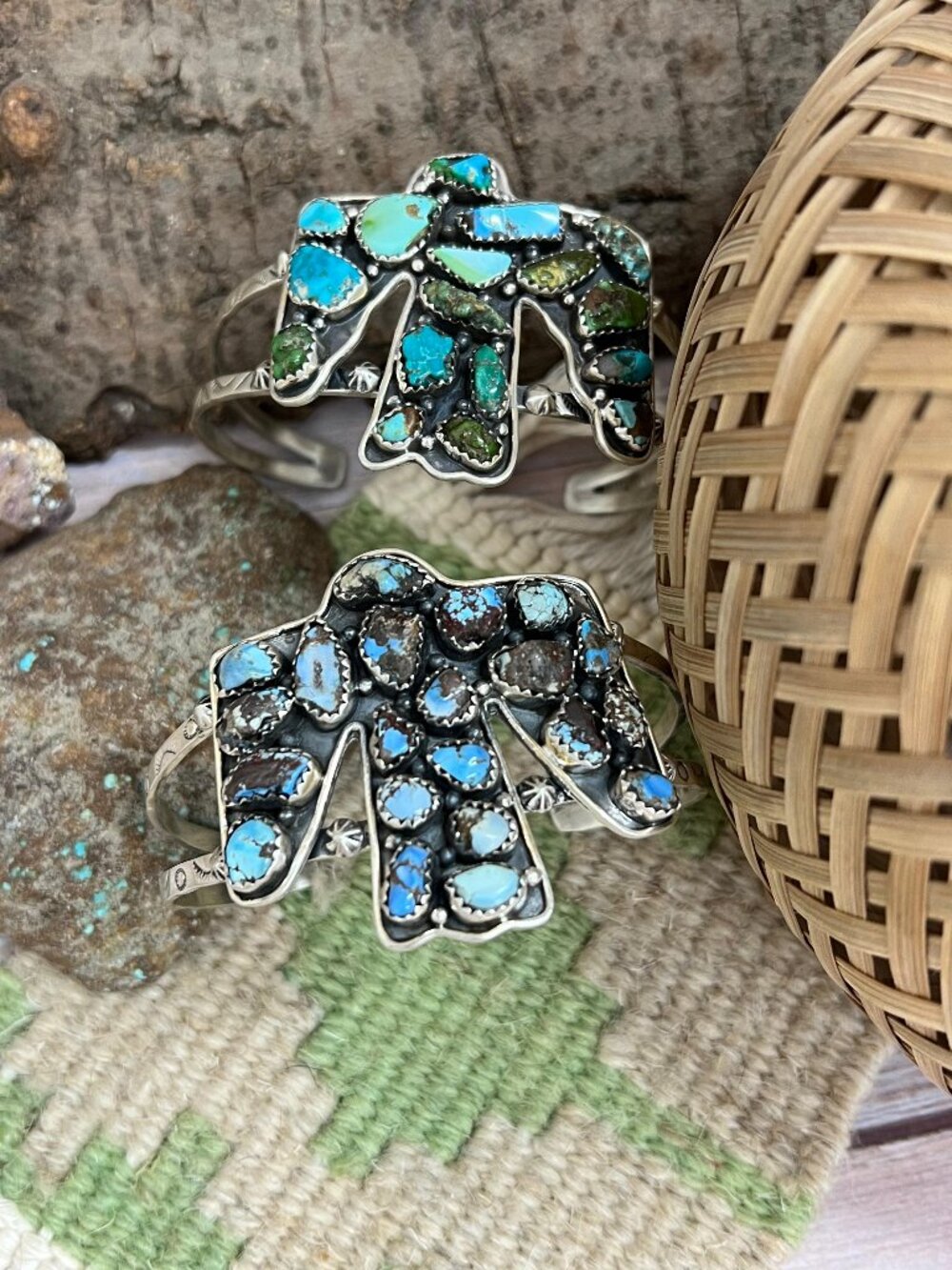 Handmade Sterling Silver Golden Hill, Sonoran Mountain Turquoise Thunder Bird Br